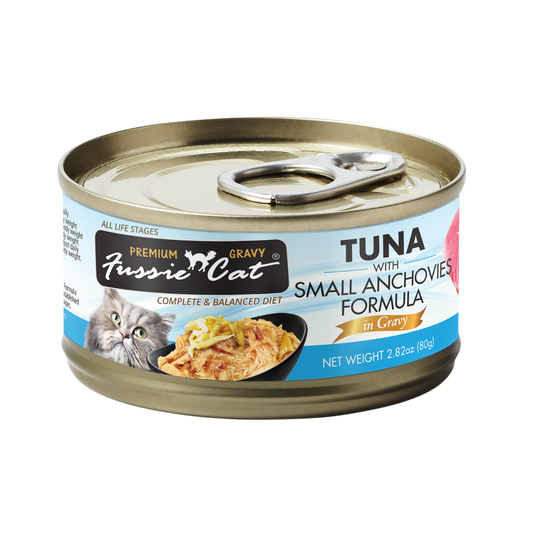 Fussie Cat Premium Tuna w/Small Anchovies in Gravy Wet Cat Wood 2.82oz