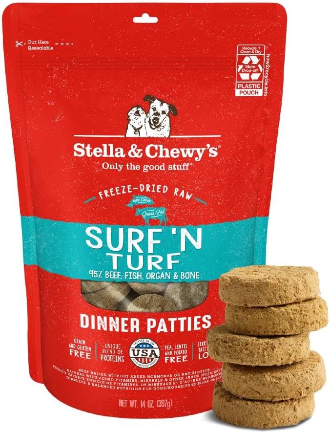 Stella & Chewy's Freeze-Dried Raw Dinner Patties Surf 'N Turf Salmon & Beef Recipe Dog Food