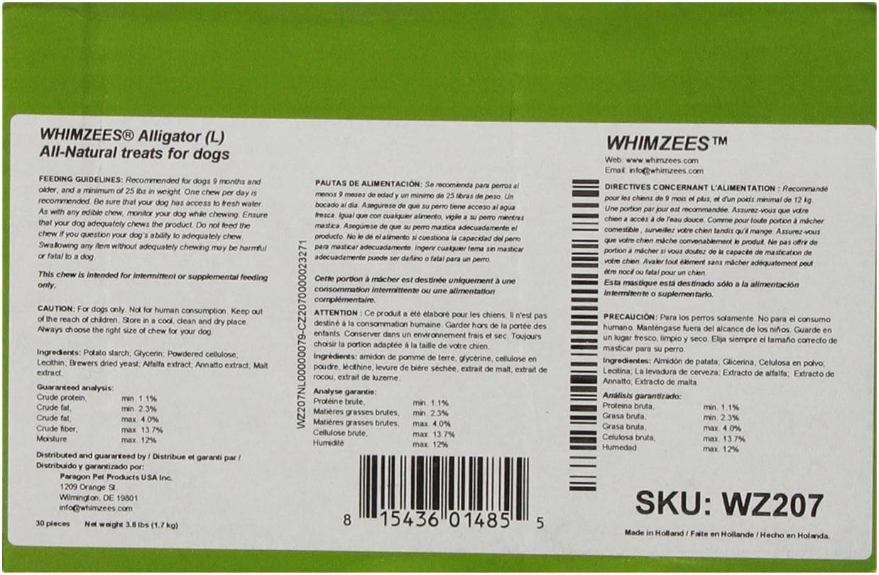 Whimzees Paragon Alligator Dental Chews for Large Dogs