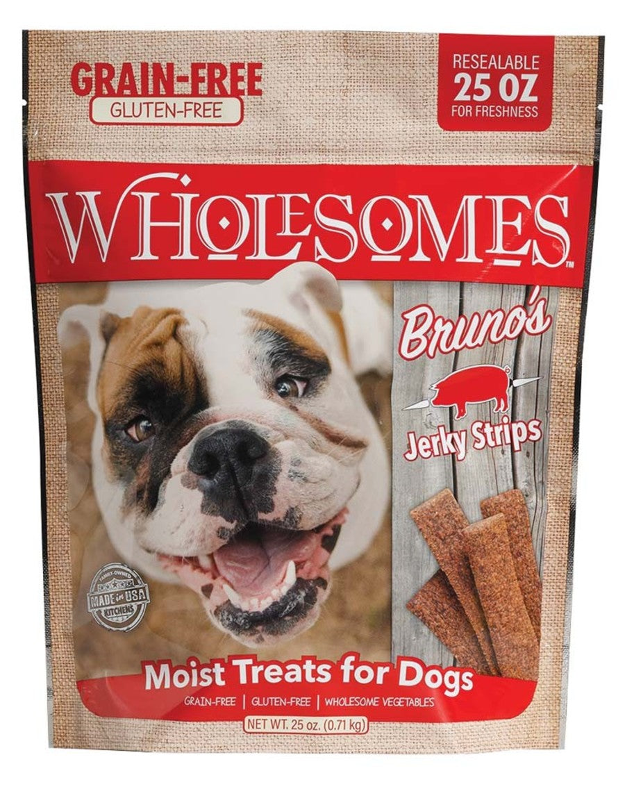 Wholesomes Bruno's Pork Grain Free Jerky Strips Moist Dog Treats 25 oz
