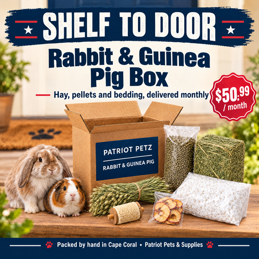 Shelf to Door Rabbit and Guinea Pig Box hay, pellets and bedding bundle from Patriot Petz, $50.99 per month